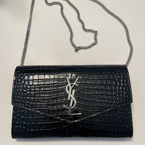 YSL Crossbody in Crocodile-Embossed Shiny Leather